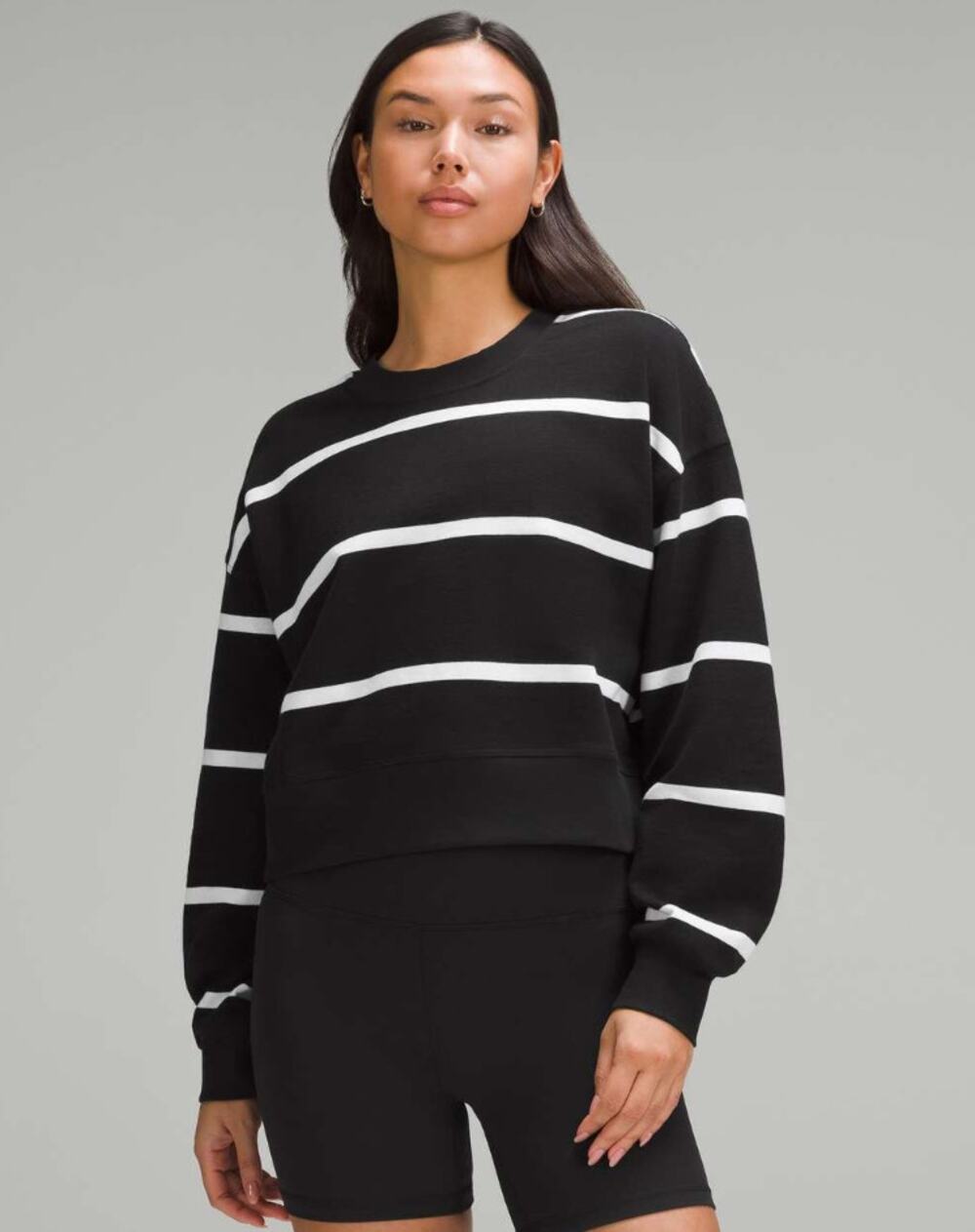 Lululemon Perfectly Oversized Cropped Crew Striped Black/White 4
